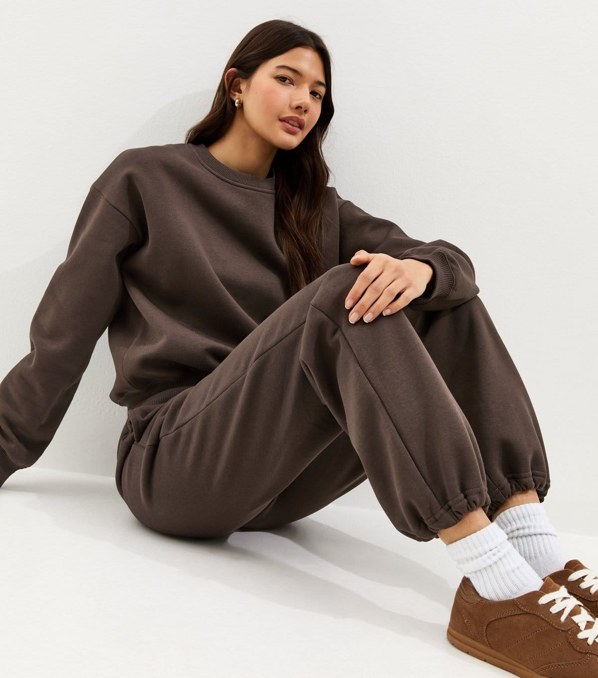 New Look Dark Brown Toggle Cuff Joggers