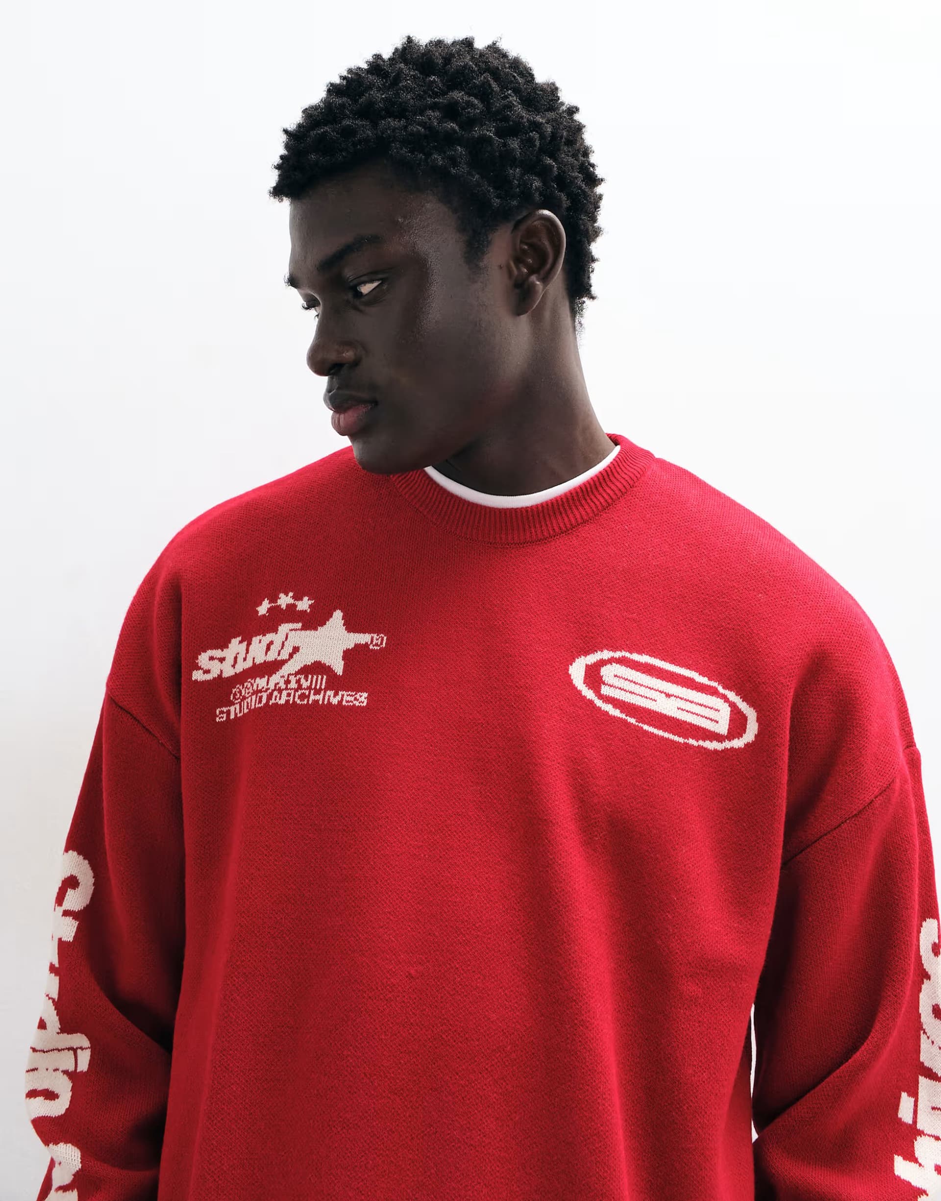 ASOS ASOS DESIGN oversized knitted crew neck jumper in red with contrast print