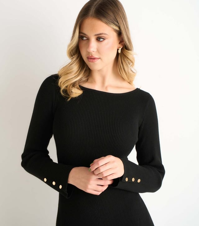 Gini London Women's Black Knitted Fit And Flare Midi Dress Gini London New Look - 2