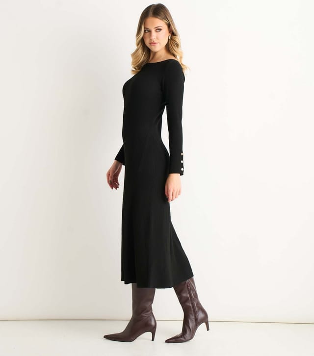 Gini London Women's Black Knitted Fit And Flare Midi Dress Gini London New Look - 3