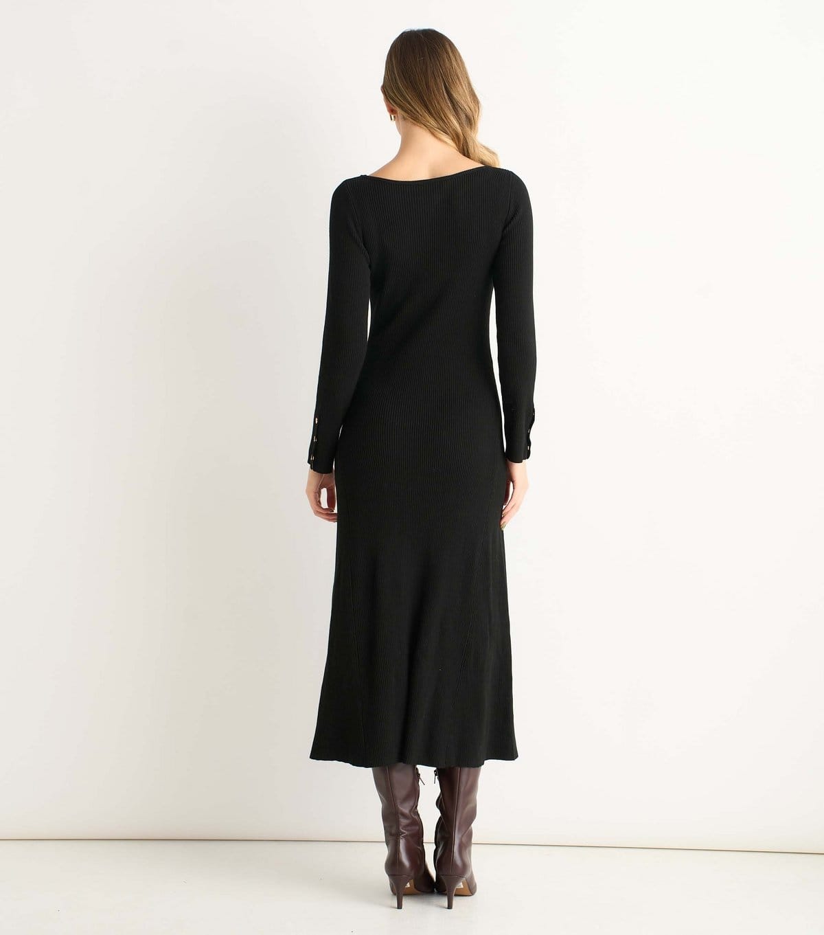 Gini London Women's Black Knitted Fit And Flare Midi Dress Gini London New Look - 4