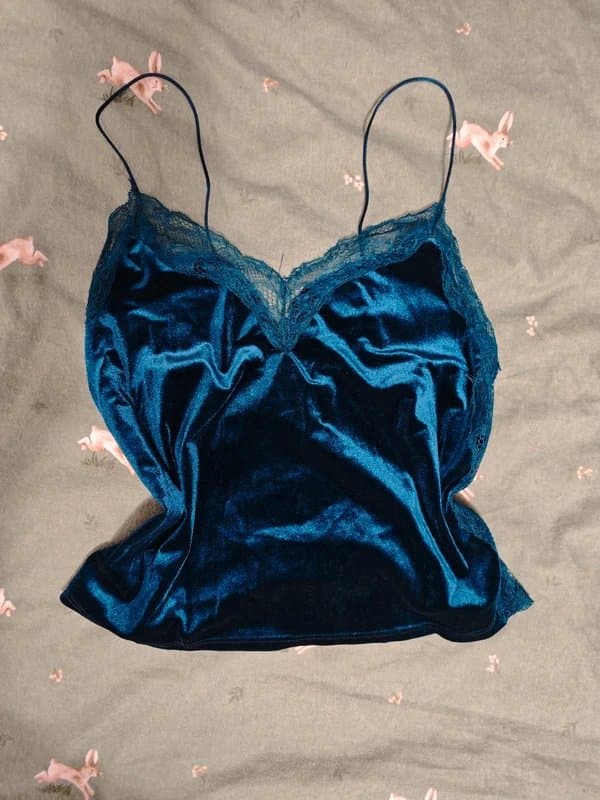 Bershka Bershka turquoise velvet lace cami crop top