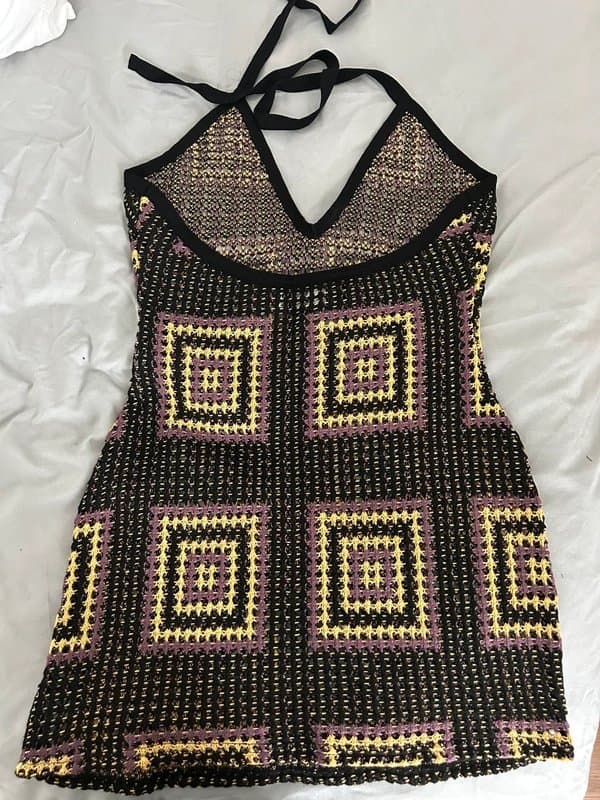 ASOS Design ASOS design petite crochet halter mini dress in black, yellow and purple