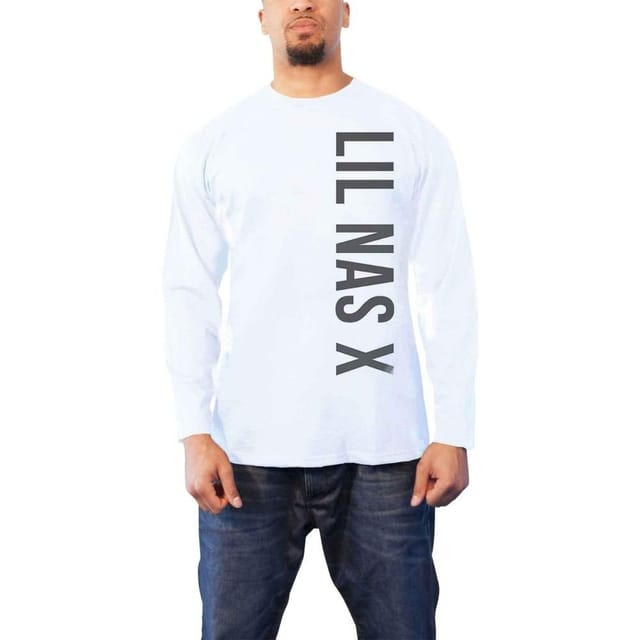 X Lil Nas X Lil Nas Men's Vertical Text Long-Sleeved T-Shirt in White - 2