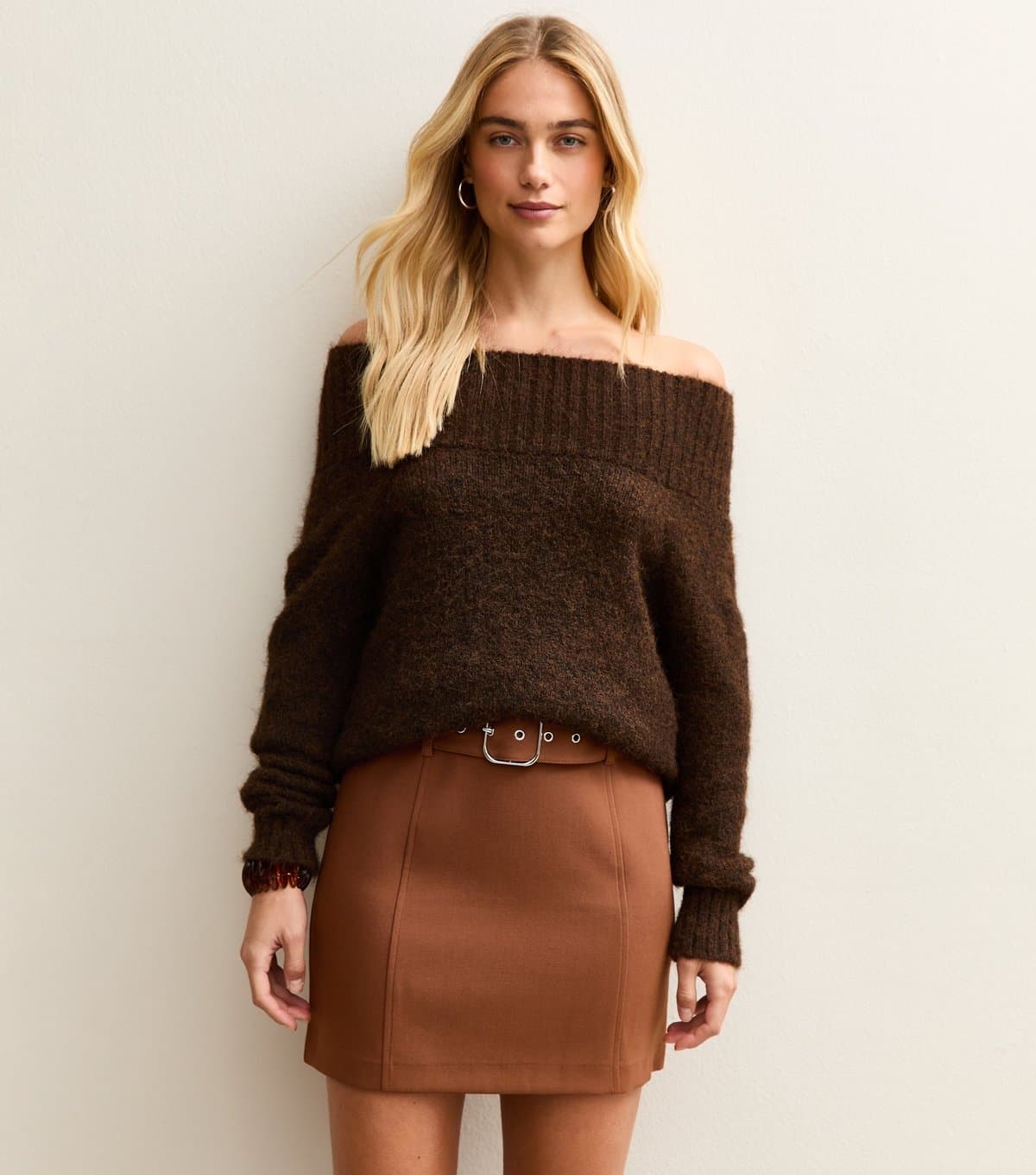 New Look Women's Mid Brown Belted Waist Mini Skirt New Look