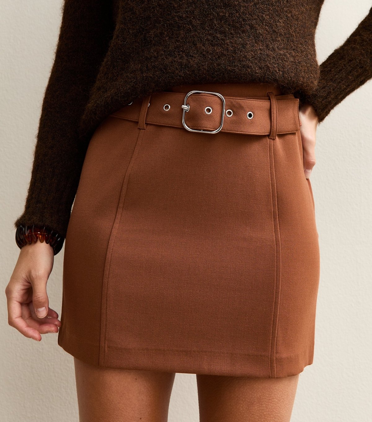 New Look Women's Mid Brown Belted Waist Mini Skirt New Look - 2