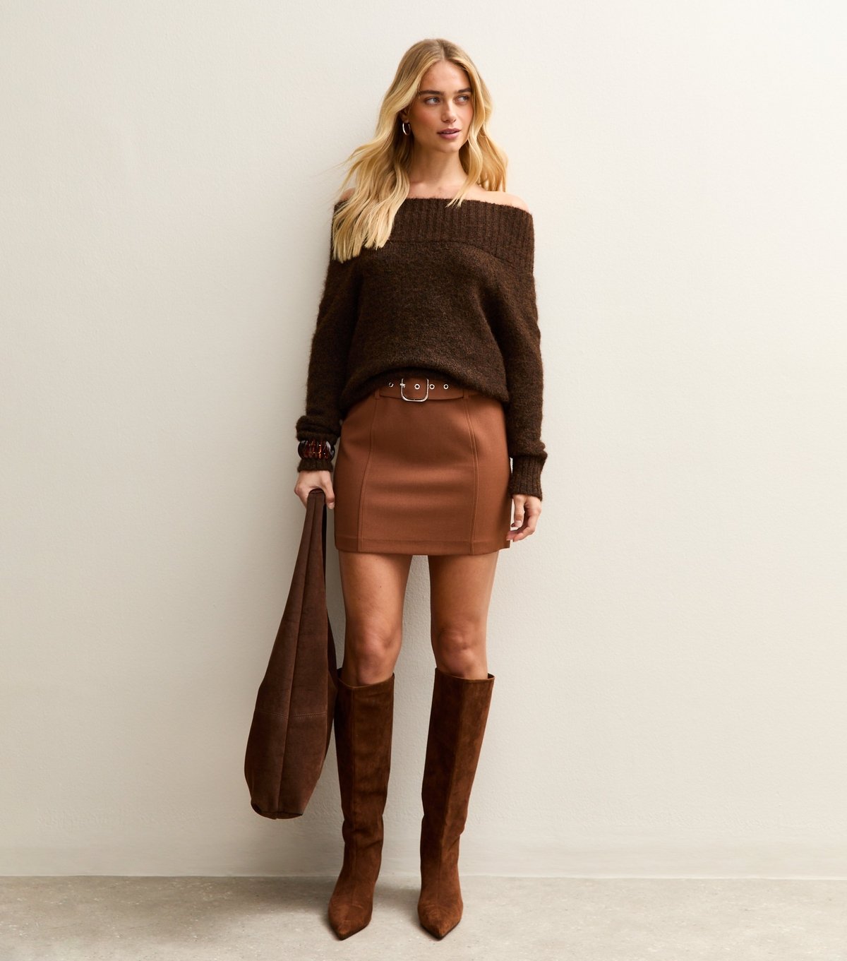 New Look Women's Mid Brown Belted Waist Mini Skirt New Look - 3