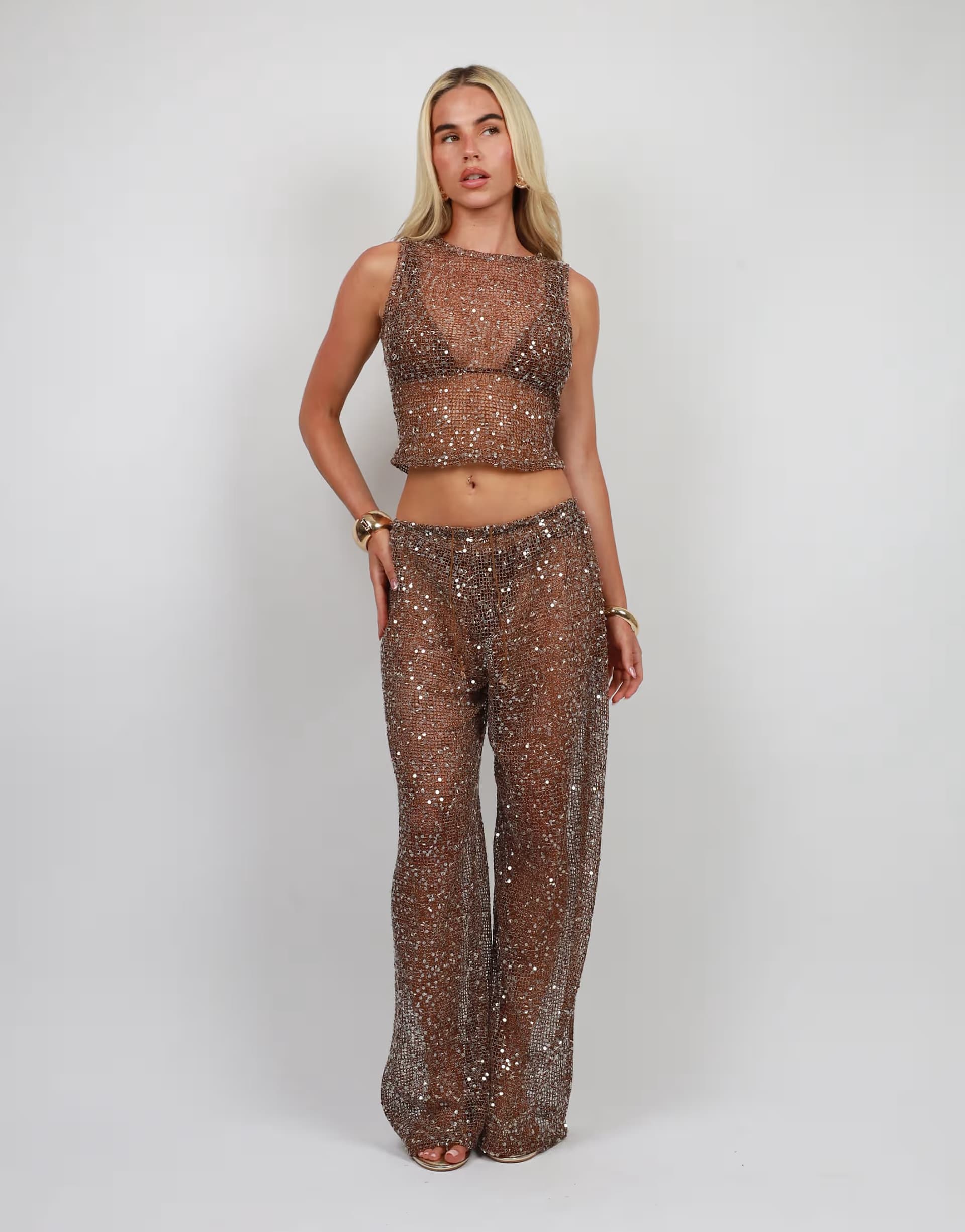 ASOS Simmi London Sequin beach tank top in brown