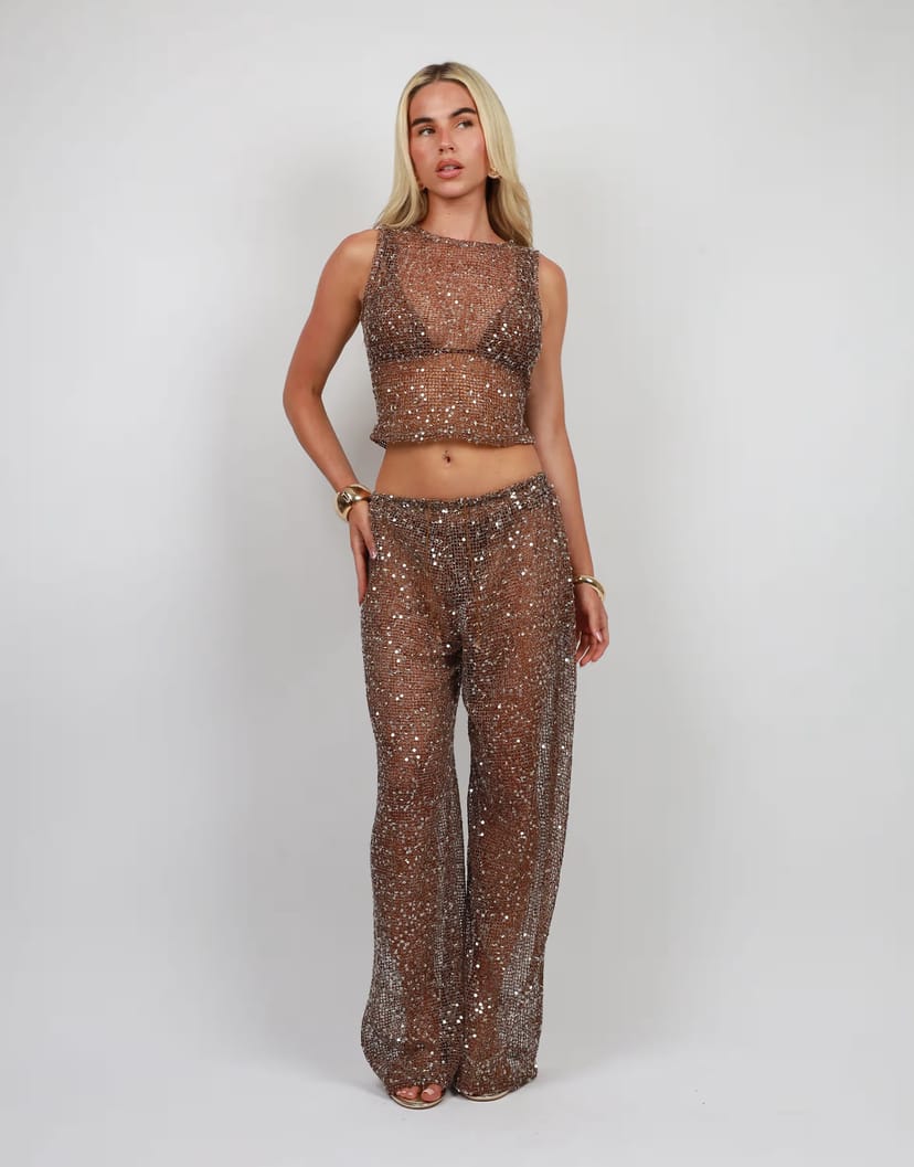 ASOS Simmi London Sequin beach tank top in brown - 1