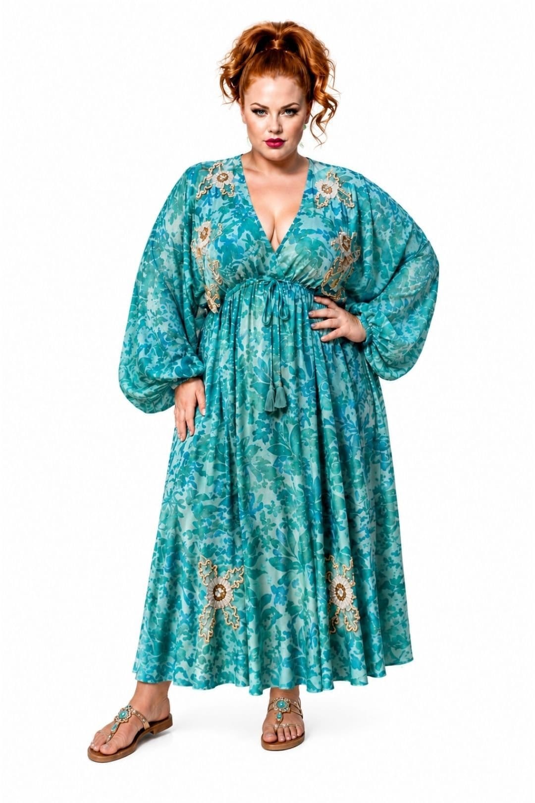 Soul of Sita Mint Green Leaf Print Kaftan