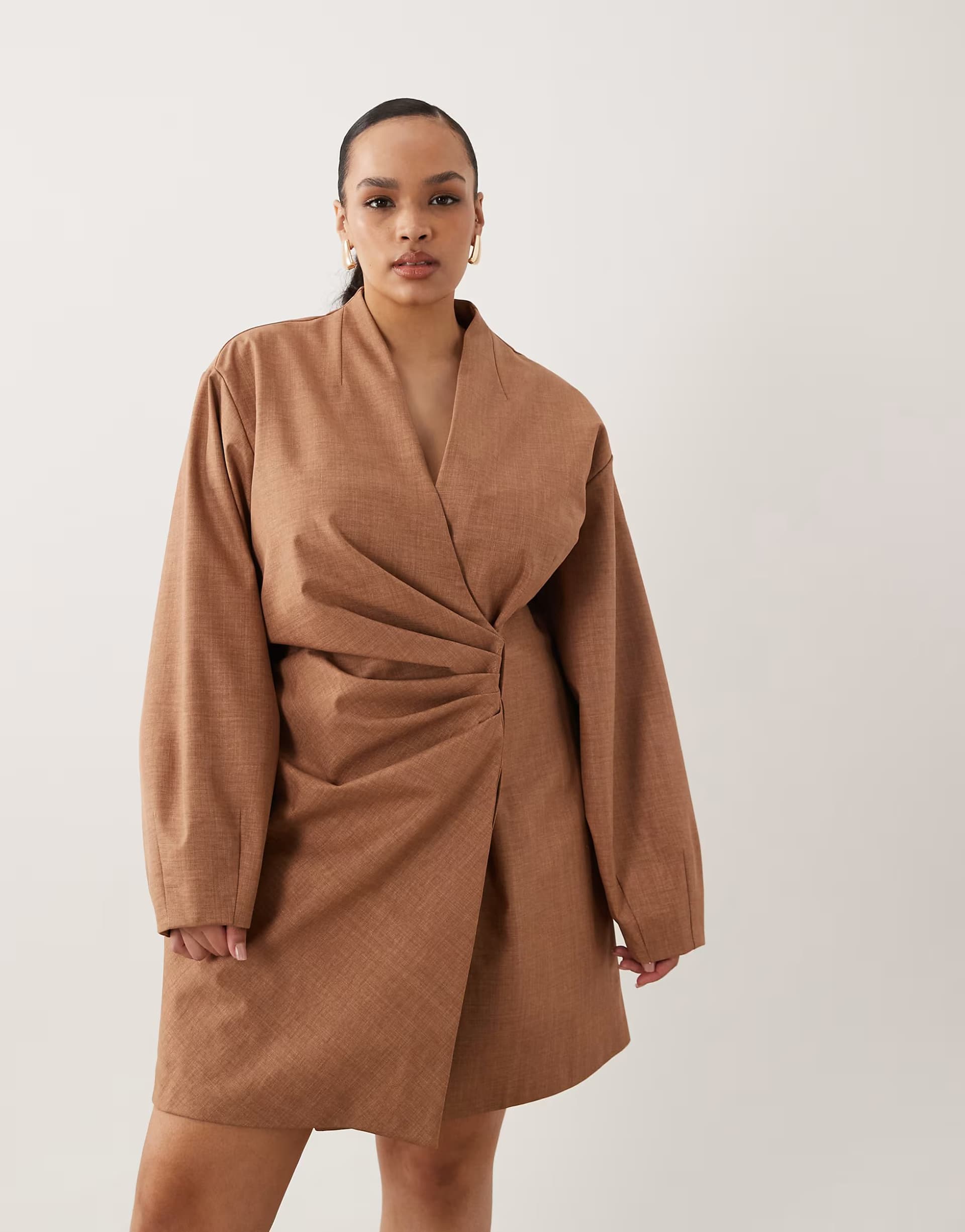 ASOS ASOS DESIGN Curve pleat waist detail structured blazer dress in beige