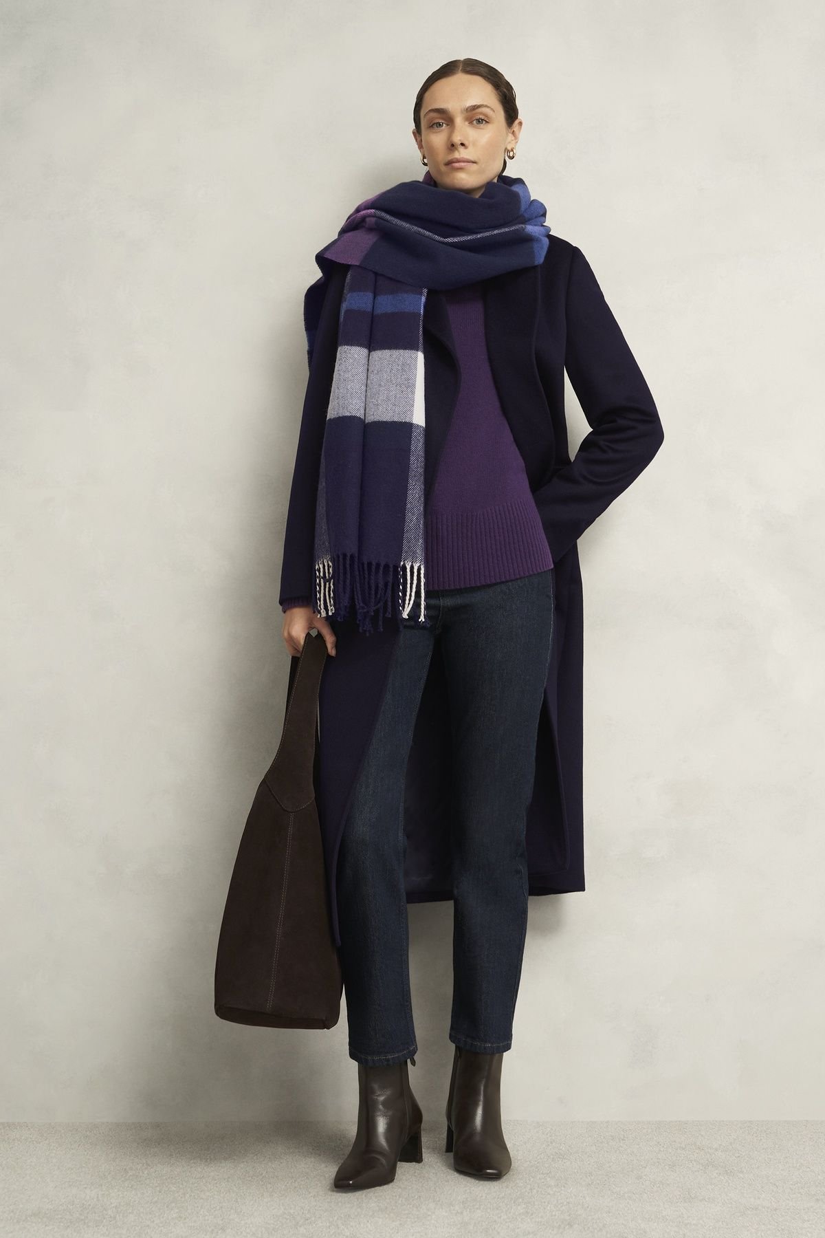 Hobbs London Hobbs London Women's Jess Checked Scarf in Grape - 3