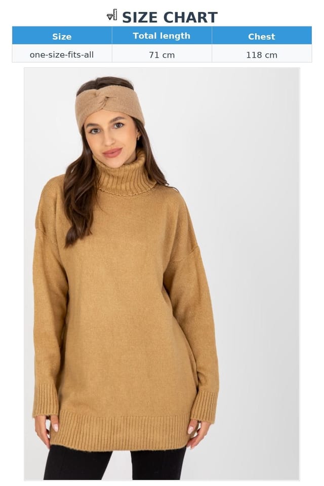 Love Lace Love Lace Women's Extended Cut Turtleneck Long Sleeve Sweater in Camel - 3