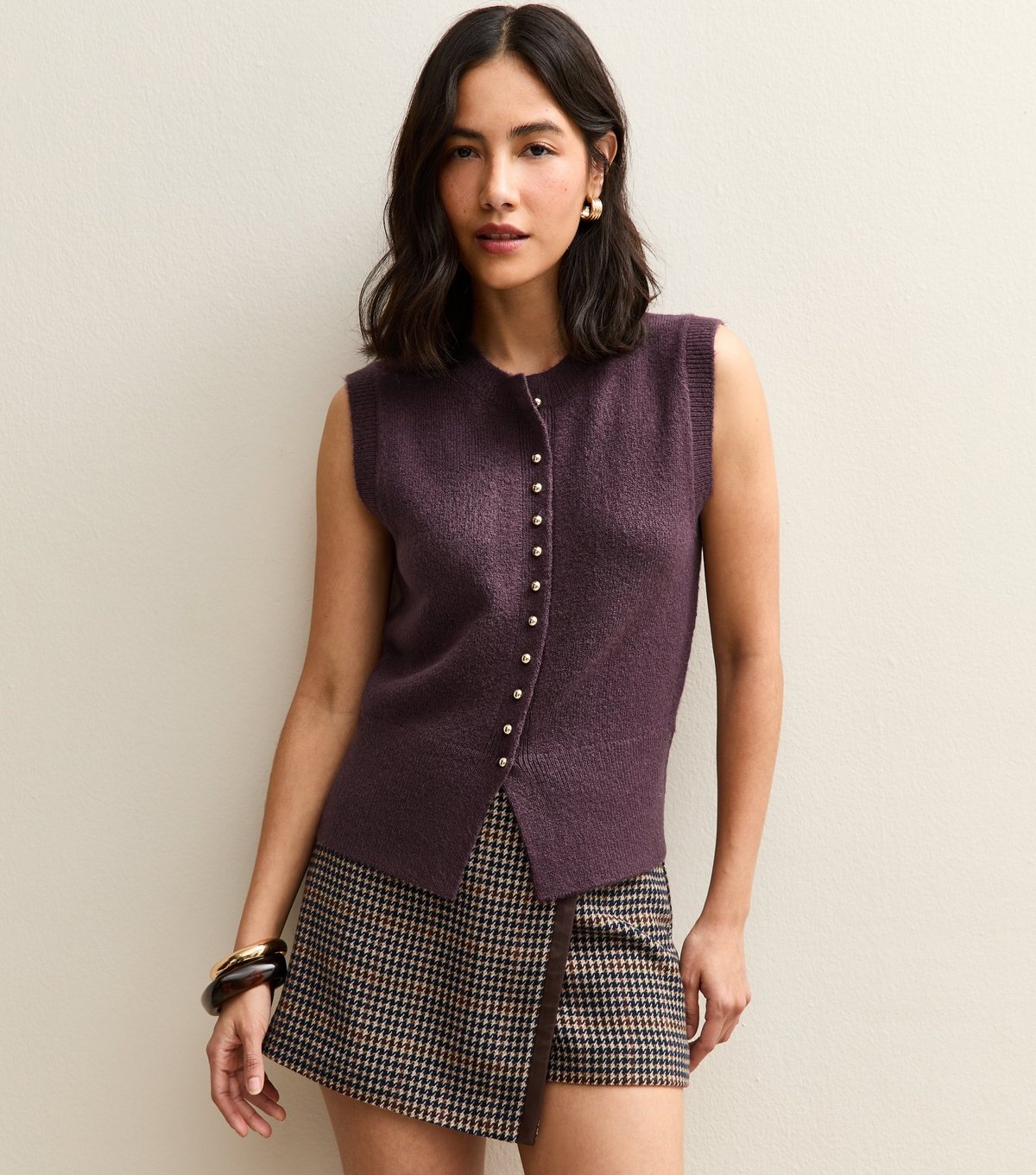 New Look Women's Light Purple Crew Neck Contrast Button Knit Waistcoat New Look - 2