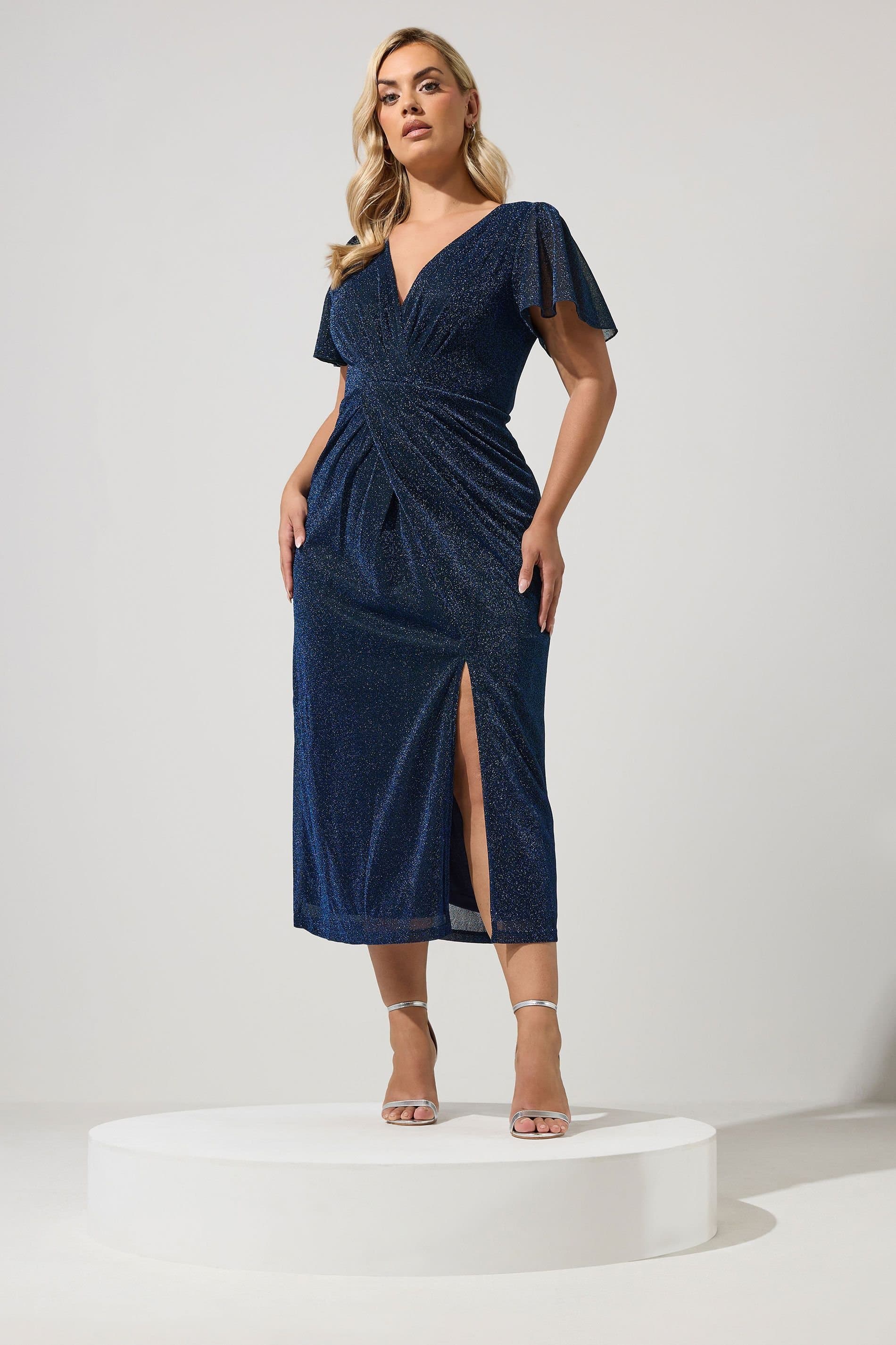 Yours Yours Women's Metallic Wrap Dress in Blue