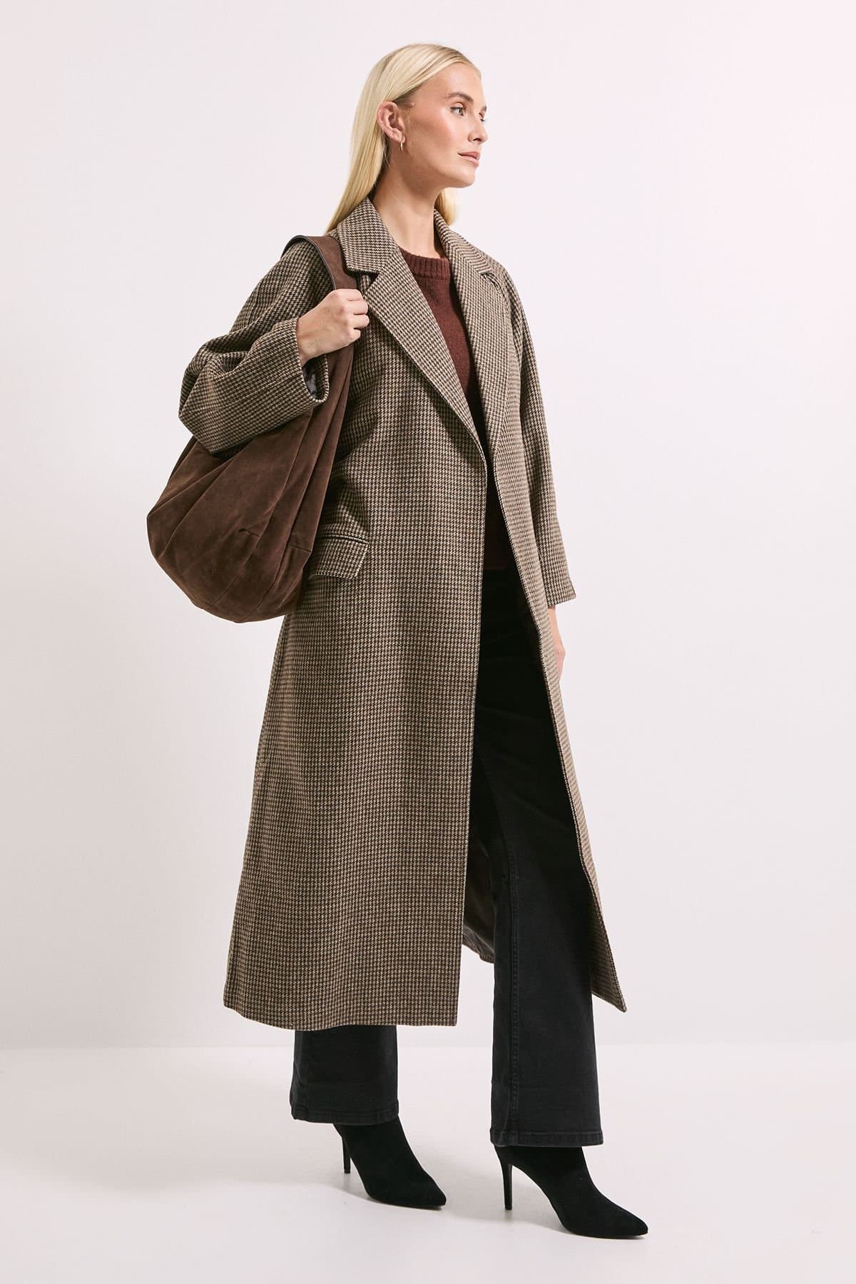 Wallis Wallis Women's Principles by Check Belted Coat in Neutral