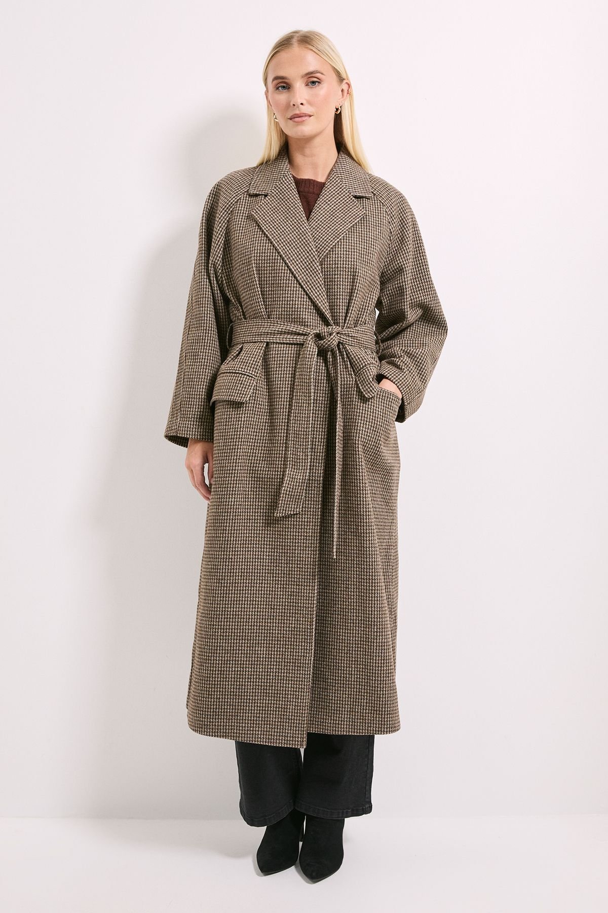 Wallis Wallis Women's Principles by Check Belted Coat in Neutral - 4