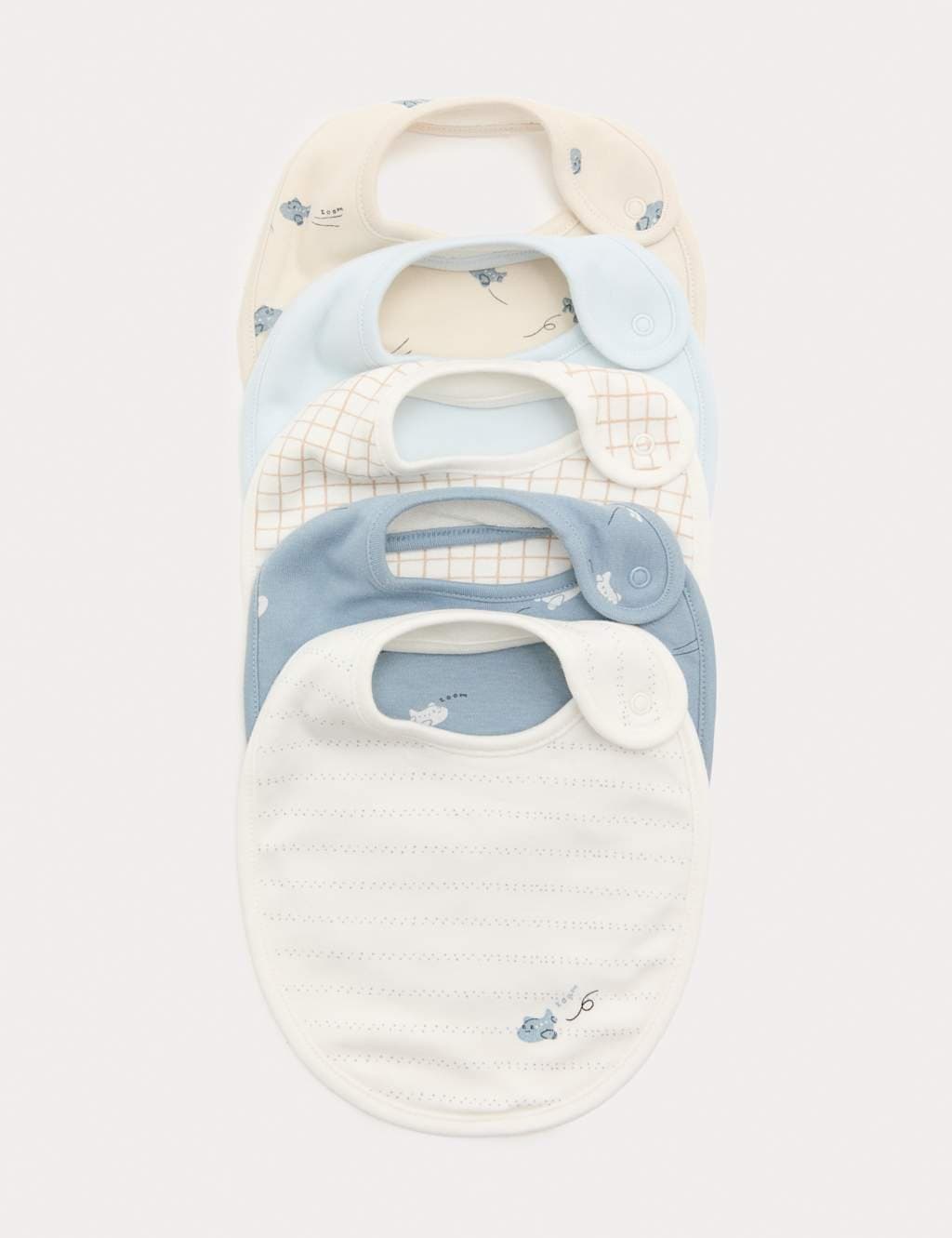 Marks & Spencer M&S 5 Pack Cotton Rich Plane Print Dribble Bibs Blue Mix