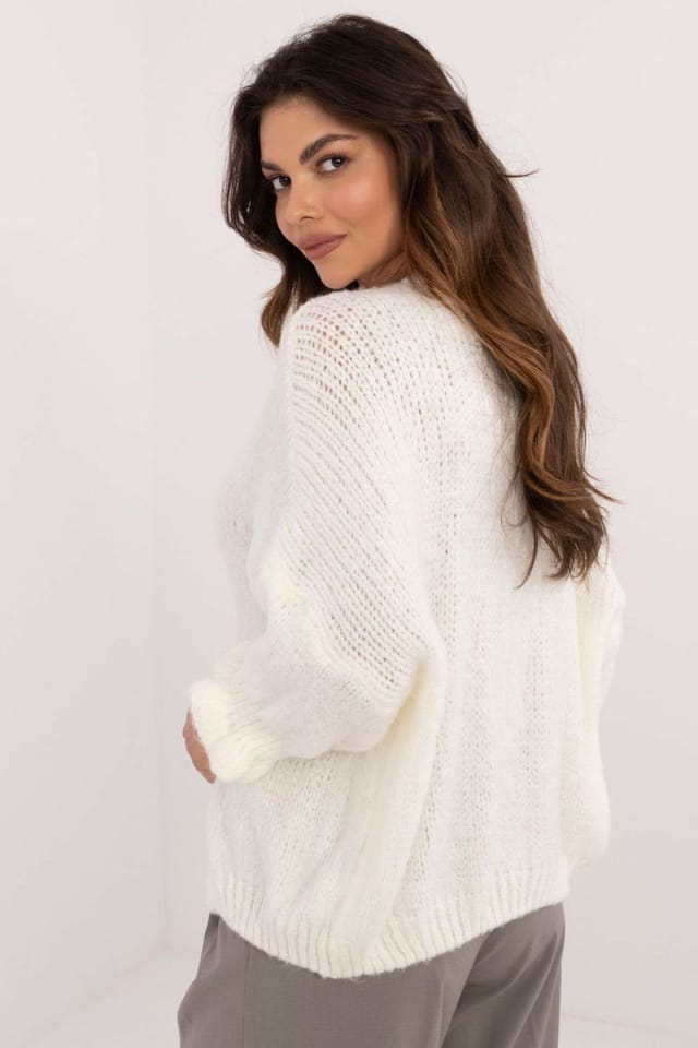 Love Lace Love Lace Women's Cardigan Sweater Smooth Knit Tie Detail in White - 3