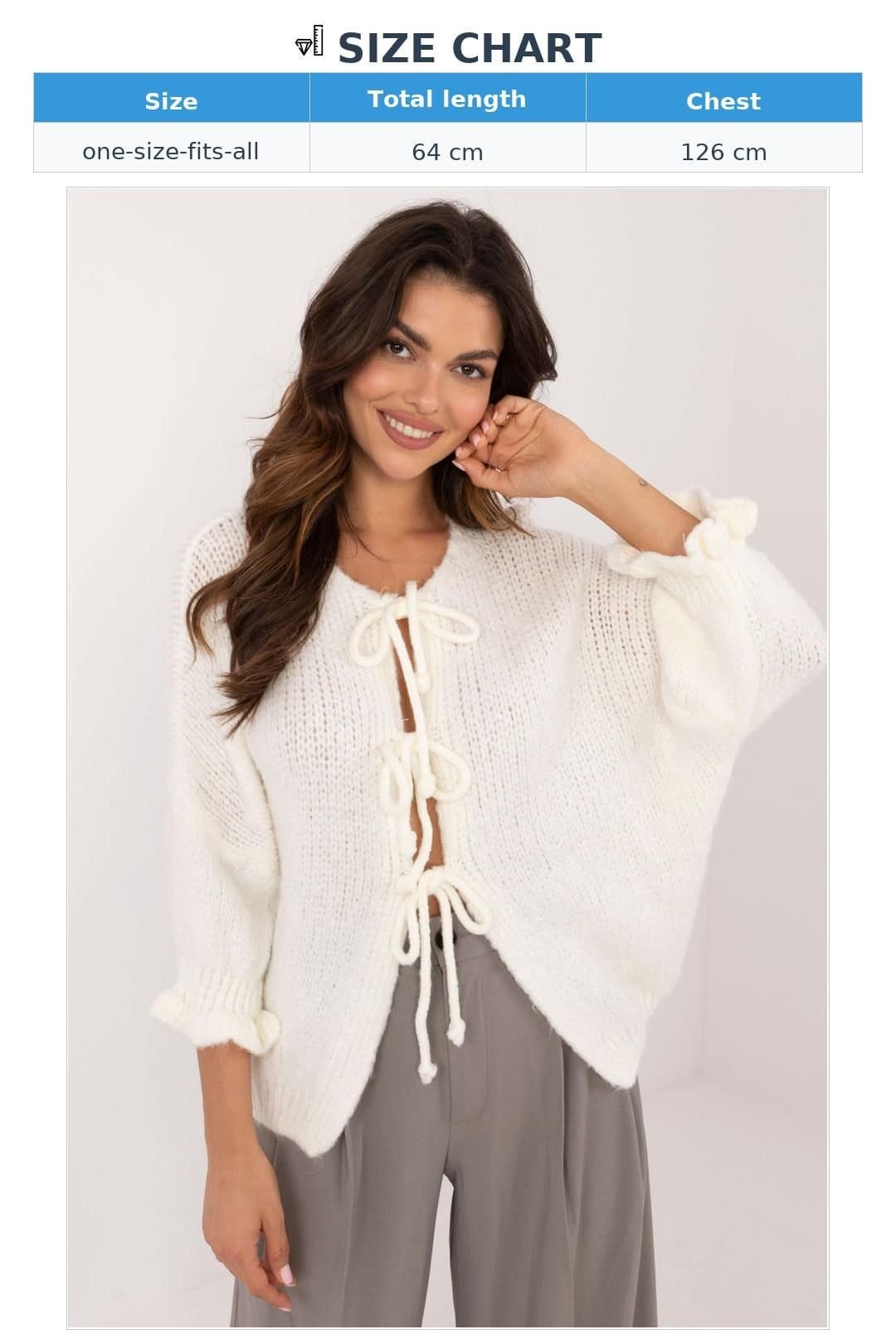 Love Lace Love Lace Women's Cardigan Sweater Smooth Knit Tie Detail in White - 4