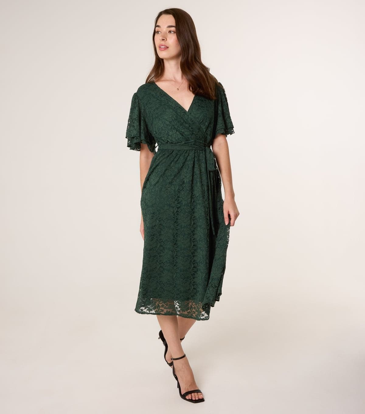 Blue Vanilla Women's Green Angel Sleeve Midi Dress Blue Vanilla New Look