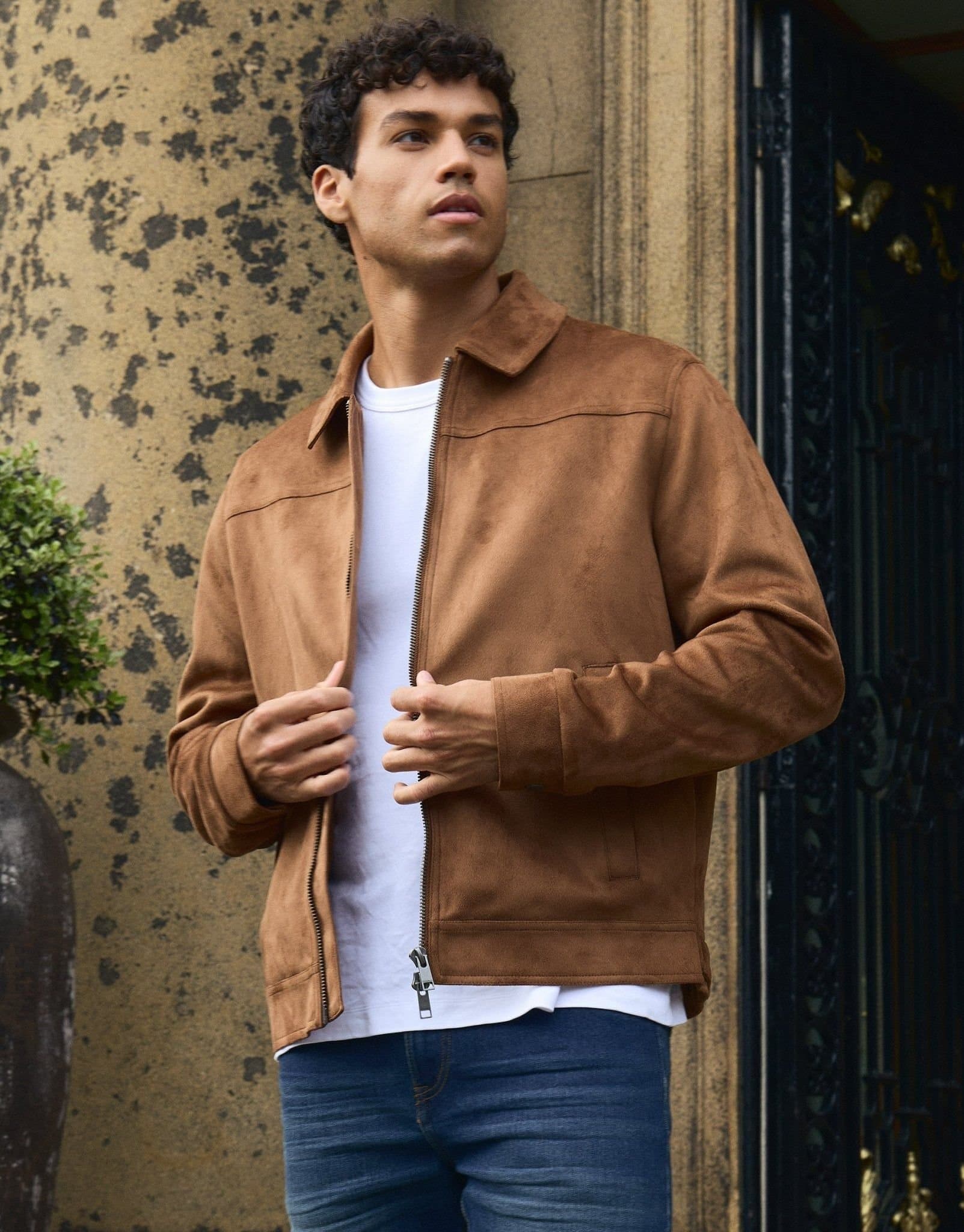 Threadbare threadbare Men's Faux Suede Collared Jacket in Beige