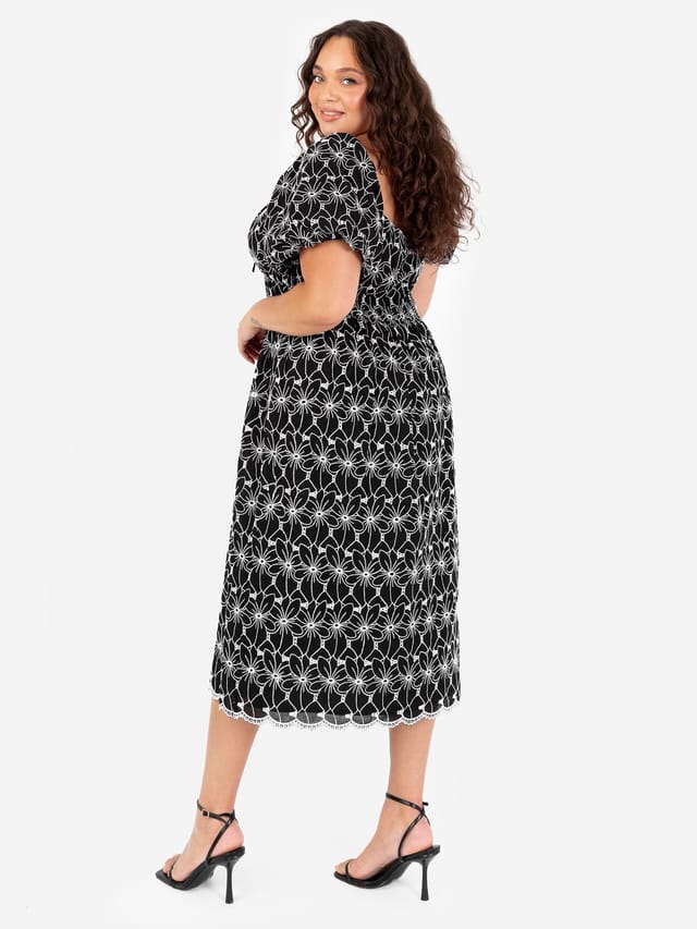Lovedrobe Lovedrobe Women's Broderie Square Neck Midi Dress in Black - 3