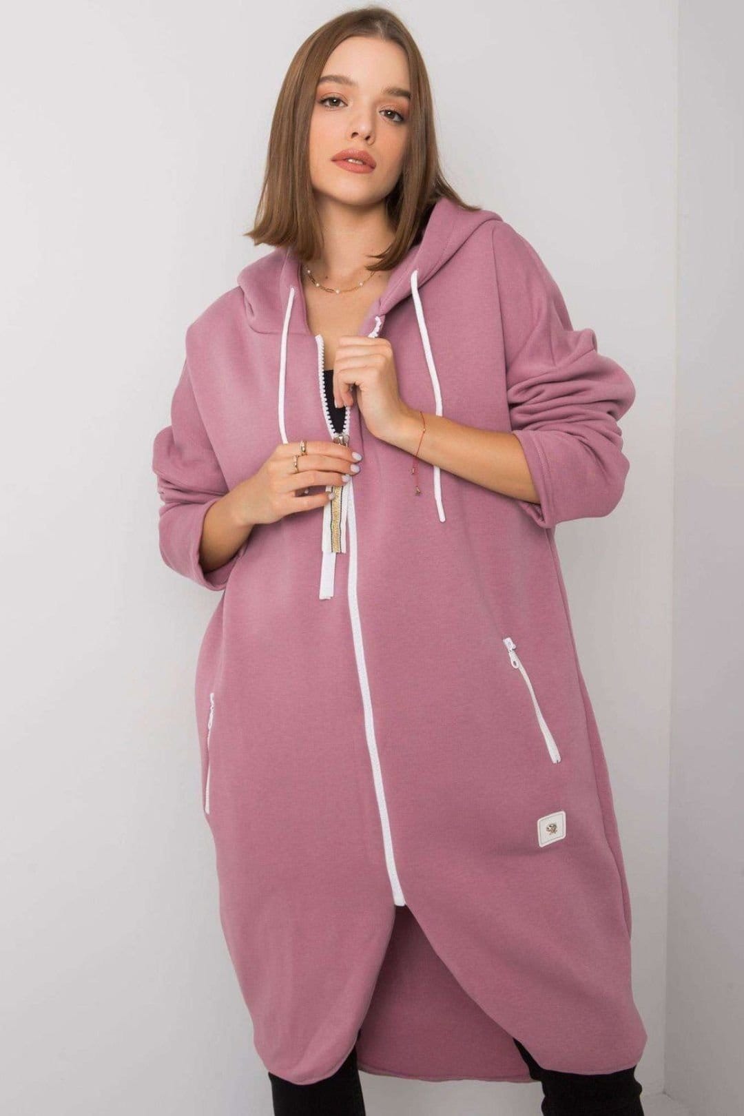 Love Lace Pink Extended Zip Hooded Sweatshirt with Pockets