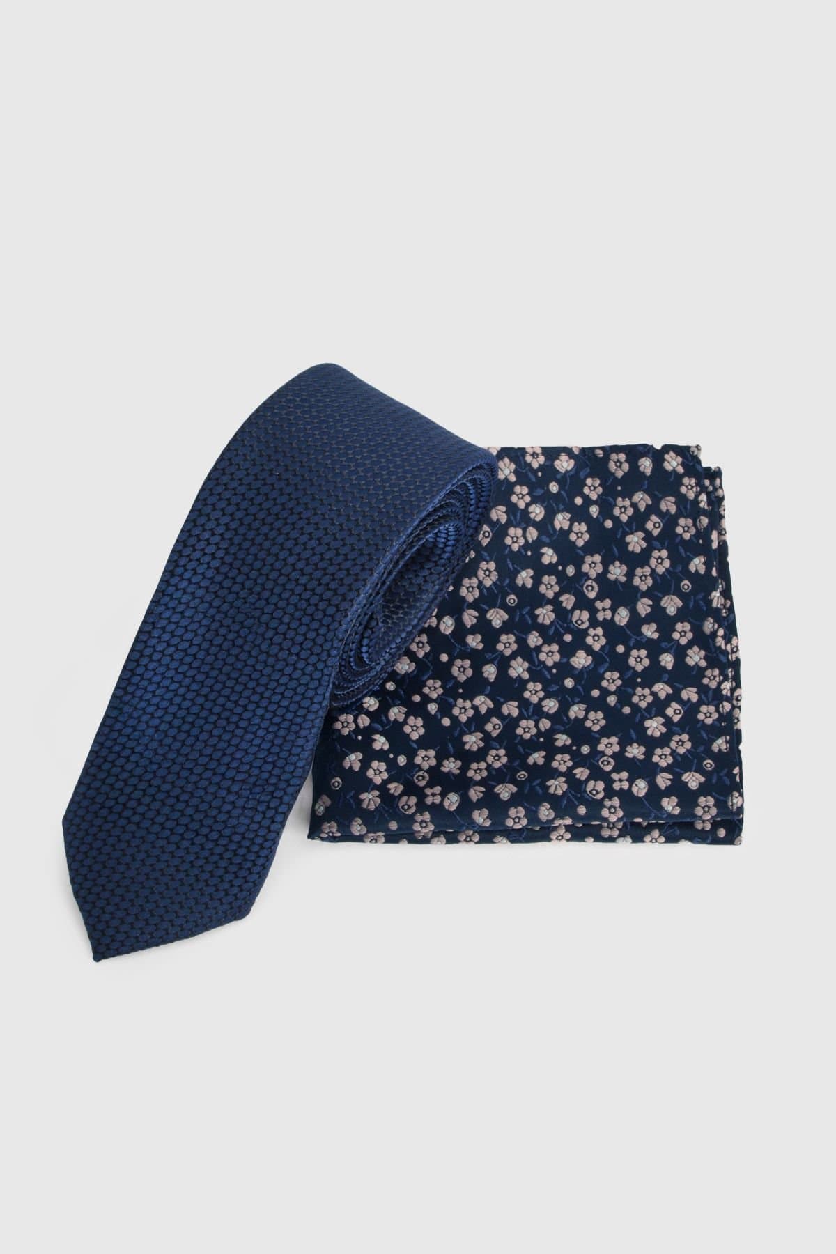Burton Burton Navy Tie & Ditsy Pocket Square Set
