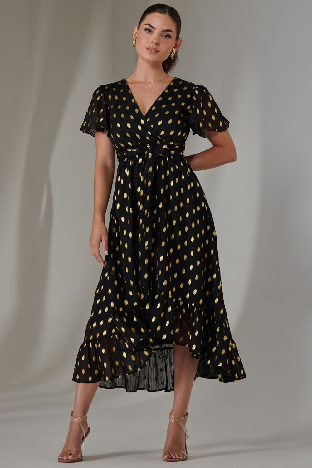 Jolie Moi Jolie Moi Women's Petite Short Sleeve Midaxi Dress in Black - 2