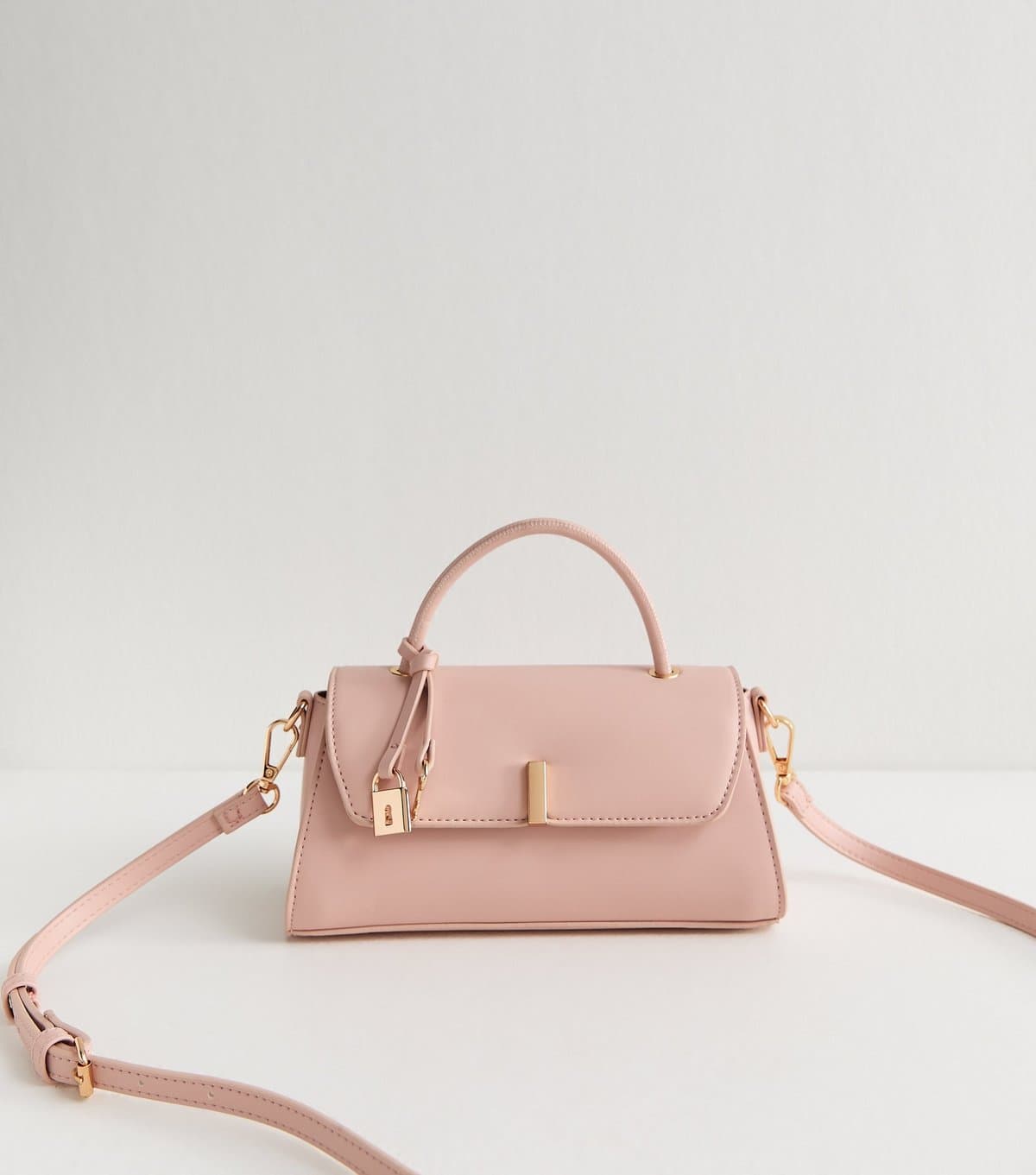 New Look Light Pink Faux Leather Top Handle Flap Bag Vegan New Look