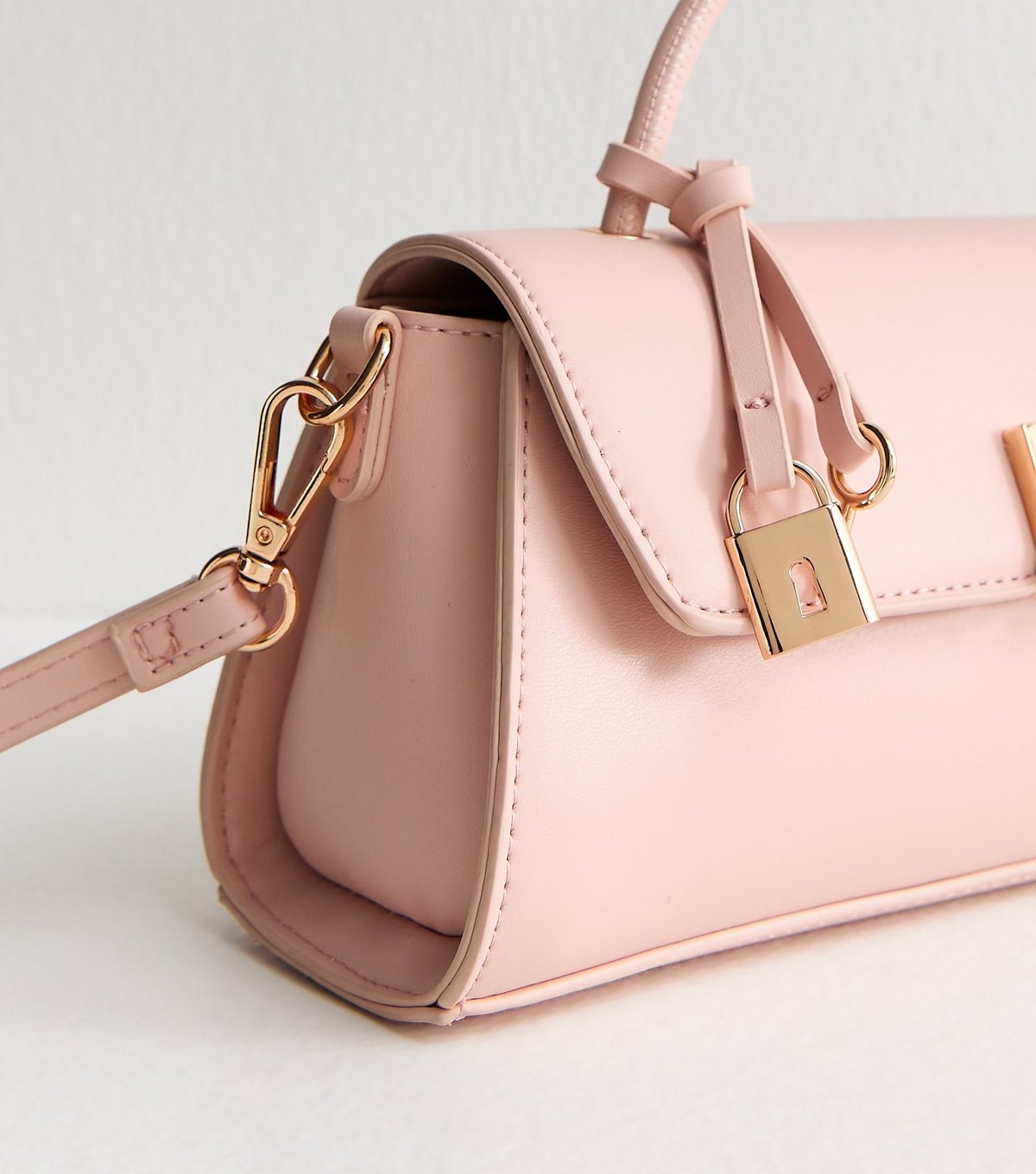 New Look Light Pink Faux Leather Top Handle Flap Bag Vegan New Look - 3