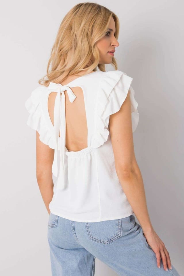 Love Lace Love Lace Women's Frill Short Sleeve Blouse with Back Cutout in White - 3