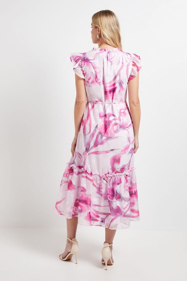 Wallis Wallis Women's Petite Floral Burn Out Ruffle Midi Dress in Pink - 3