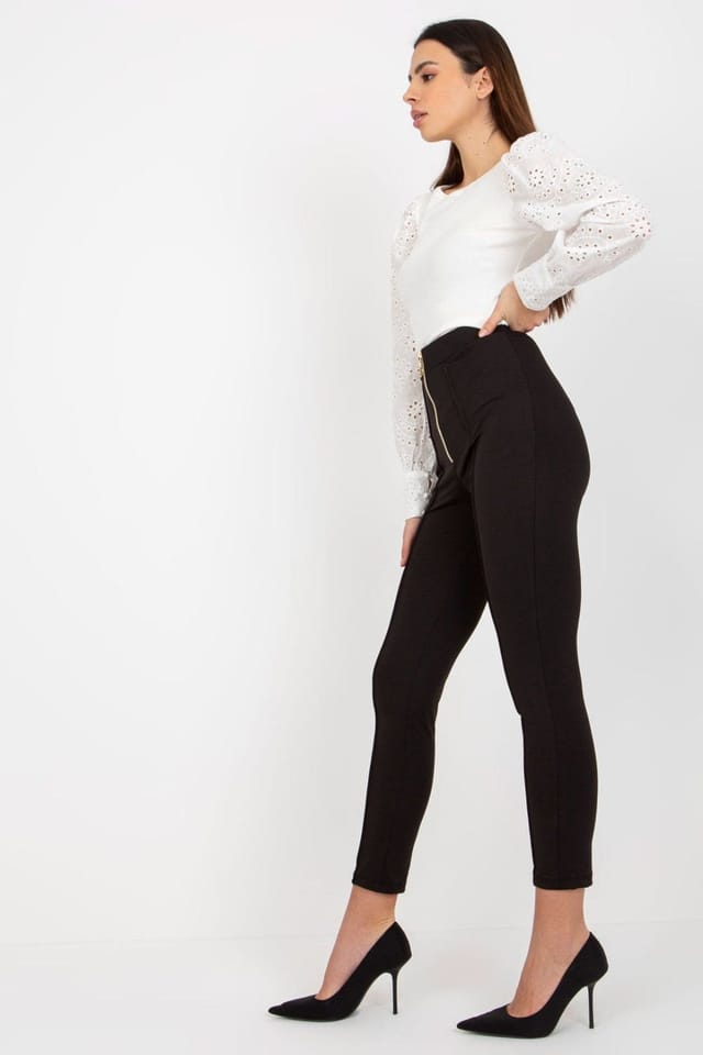 Love Lace Love Lace Women's Elegant High Waisted Zipper Leggings in Black - 2