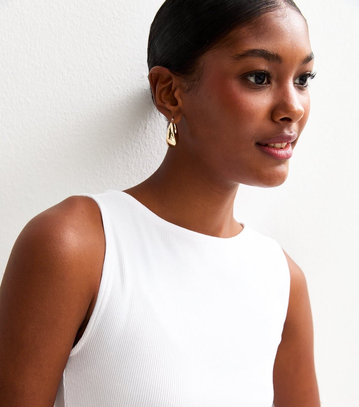 New Look New Look White Ribbed Slash Neck Vest Top