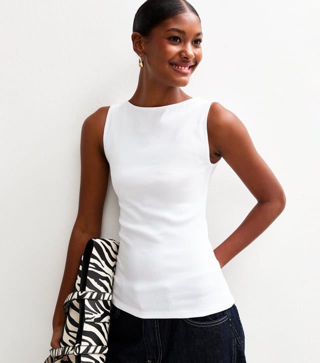 New Look Women's White Ribbed Slash Neck Vest Top New Look - 2