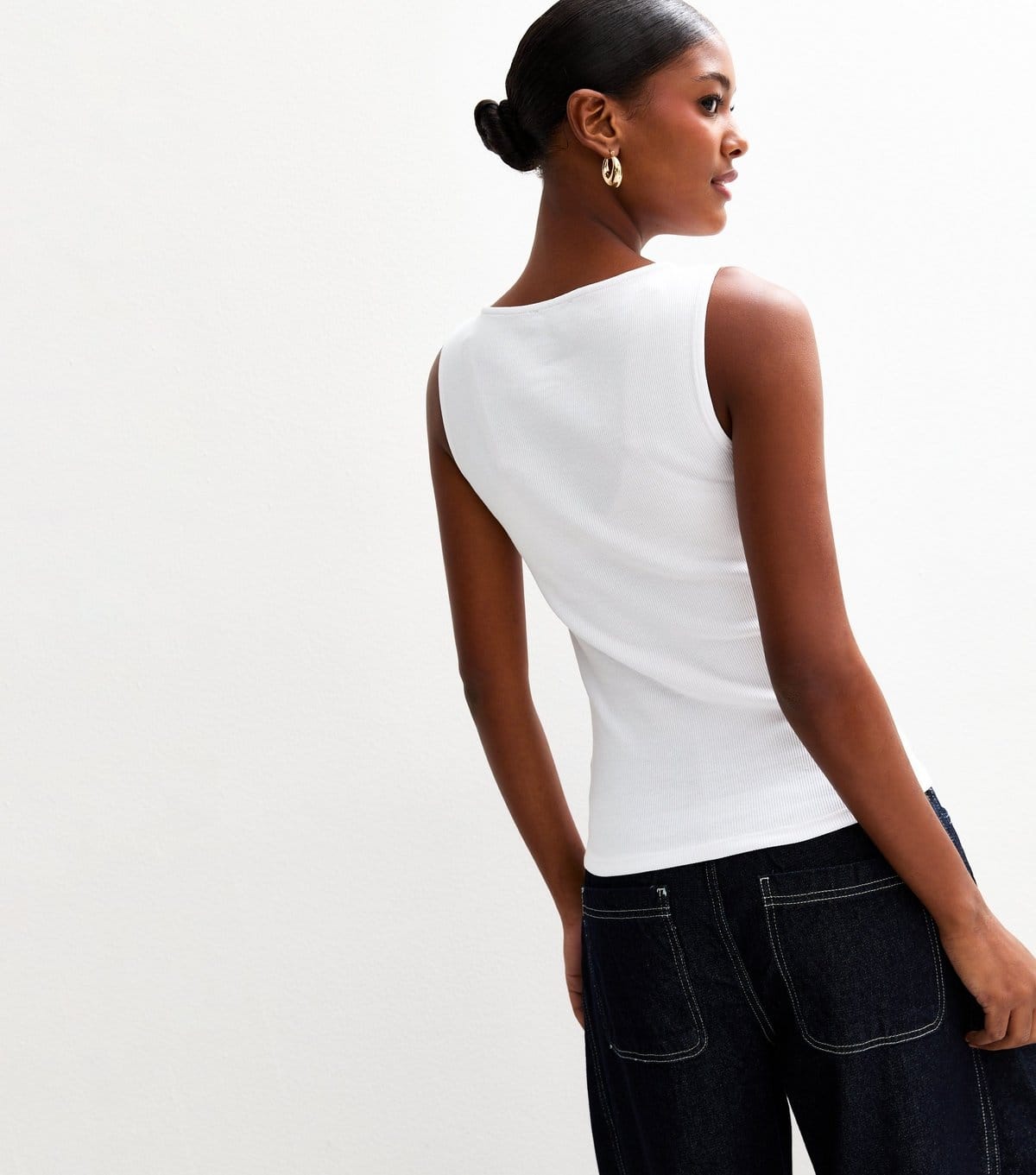 New Look Women's White Ribbed Slash Neck Vest Top New Look - 4