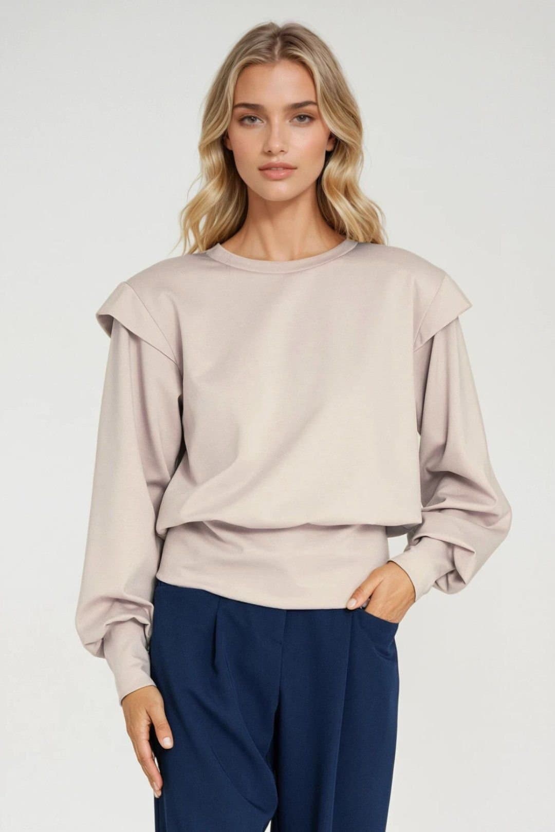 Love Lace Love Lace Women's Stylish Oversized Sweatshirt with Shoulder Pads in Beige