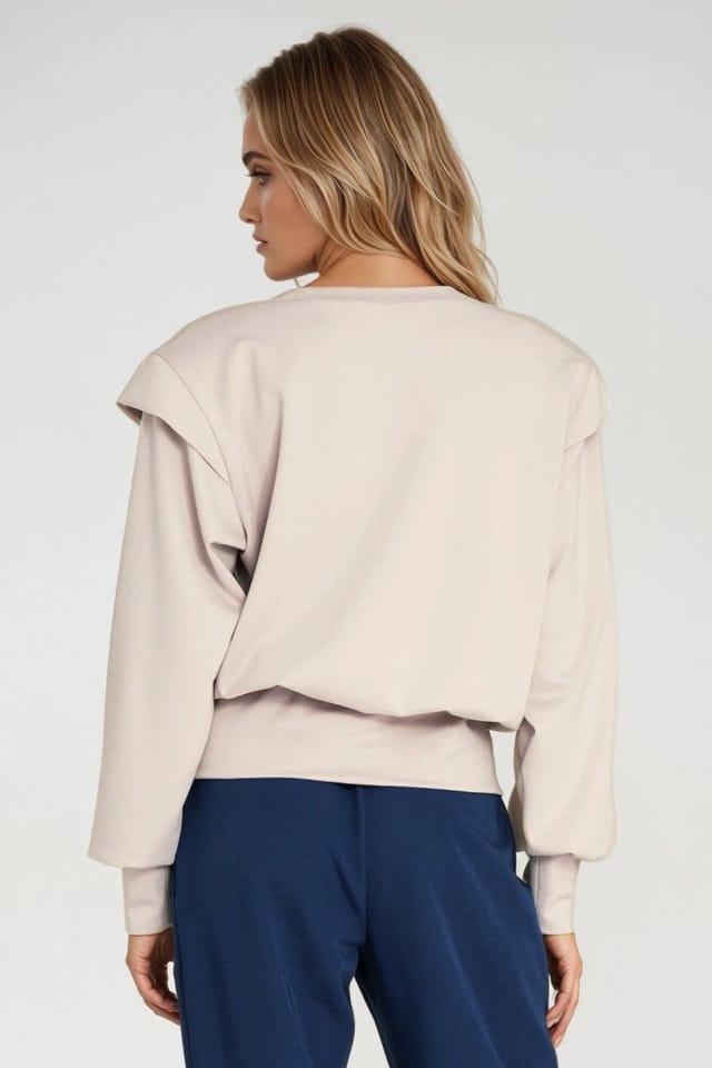 Love Lace Love Lace Women's Stylish Oversized Sweatshirt with Shoulder Pads in Beige - 3