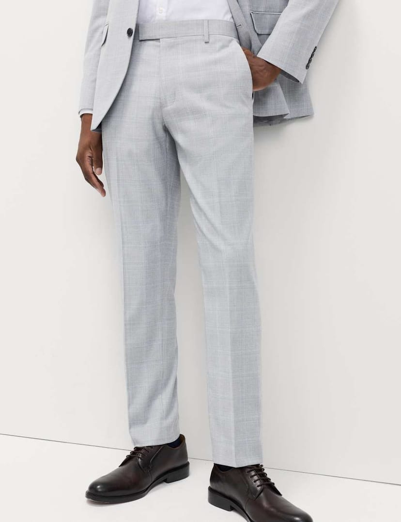 Marks & Spencer M&S Prince of Wales Check Stretch Suit Trousers Light Grey Mix - 1