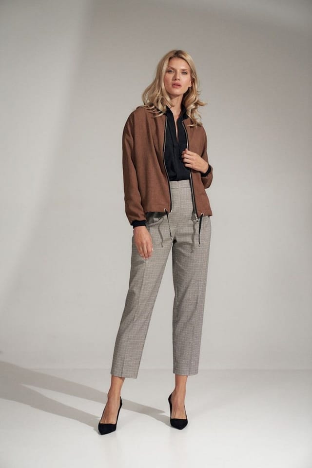 Love Lace Love Lace Women's Checked High Rise Trousers With Front Pleats in Grey - 2