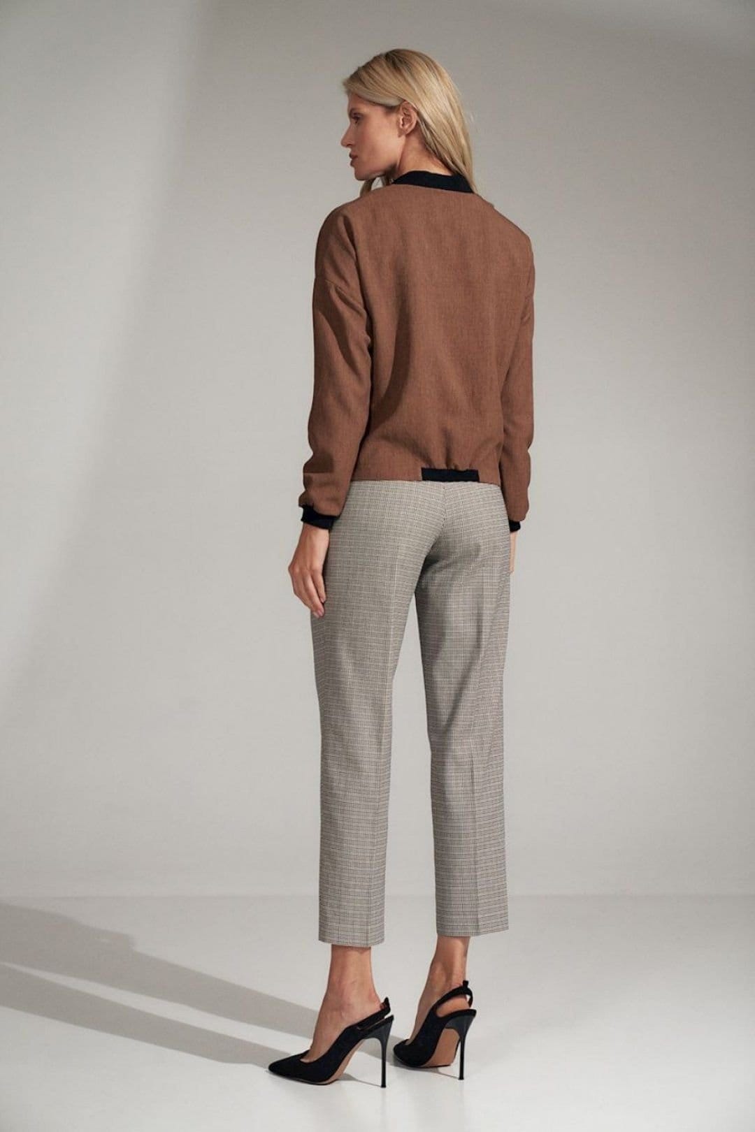 Love Lace Love Lace Women's Checked High Rise Trousers With Front Pleats in Grey - 4