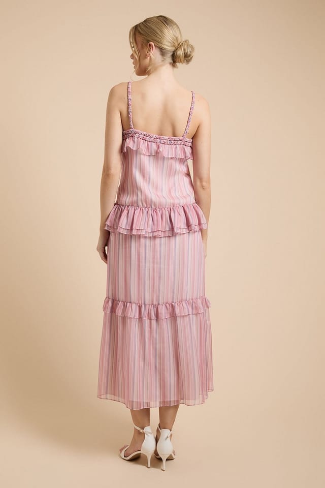 Oasis Oasis Women's Rope Detail Neckline Ruffle Cami Midaxi Dress in Pink - 3