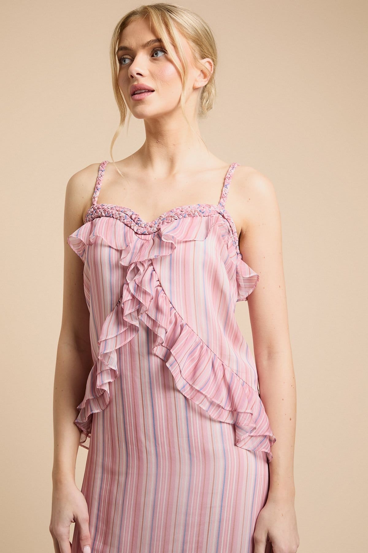 Oasis Oasis Women's Rope Detail Neckline Ruffle Cami Midaxi Dress in Pink - 4