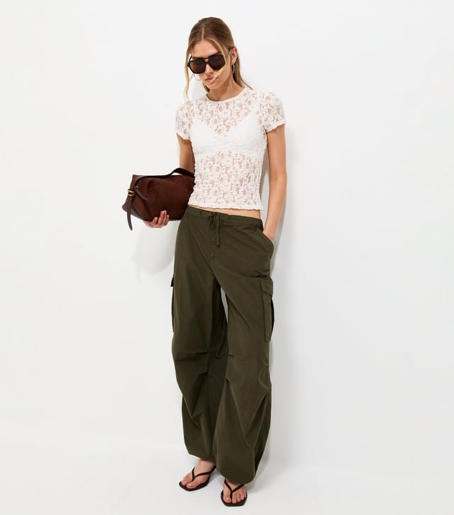 New Look Women's Cream Sheer Lace Baby Tee T-Shirt New Look - 3
