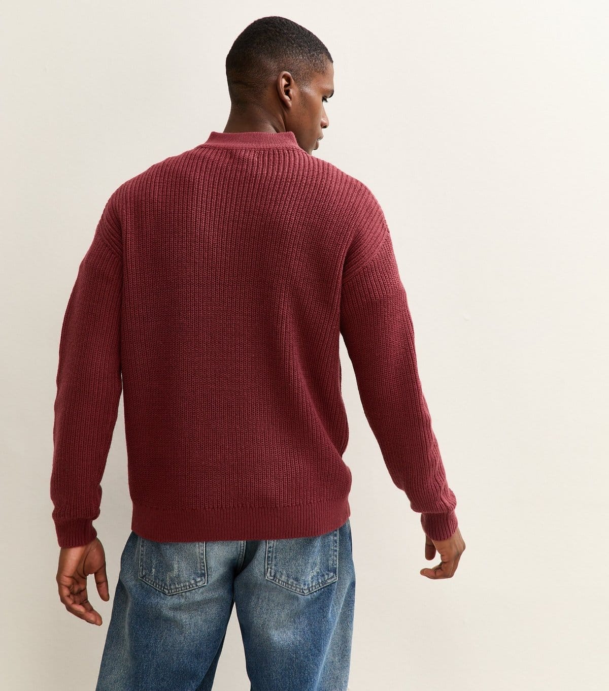 New Look Men's Light Burgundy Regular Quarter Zip Funnel Neck Jumper New Look - 4