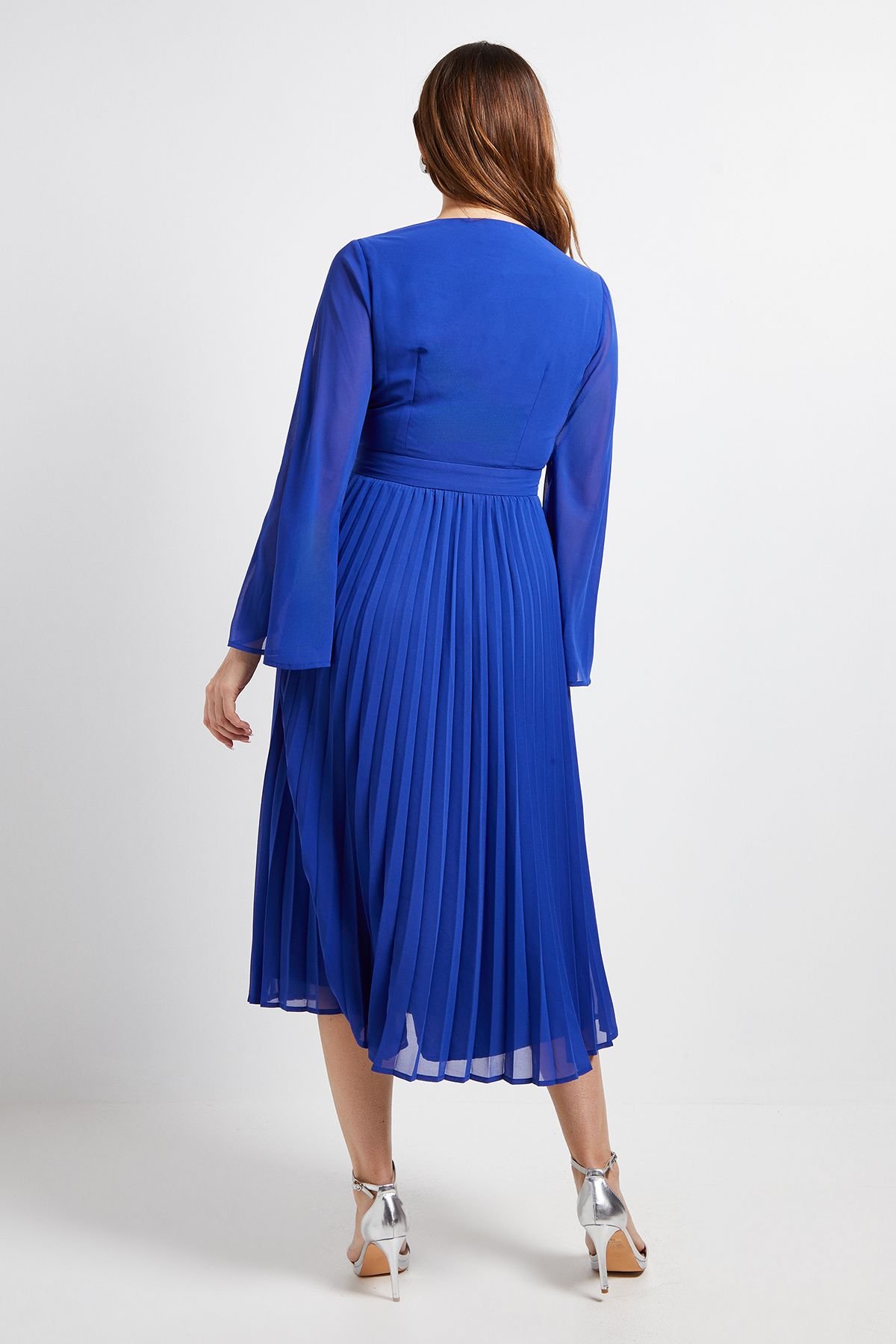 Wallis Wallis Women's Cape Sleeve Pleated Corsage Midi Dress in Cobalt - 3