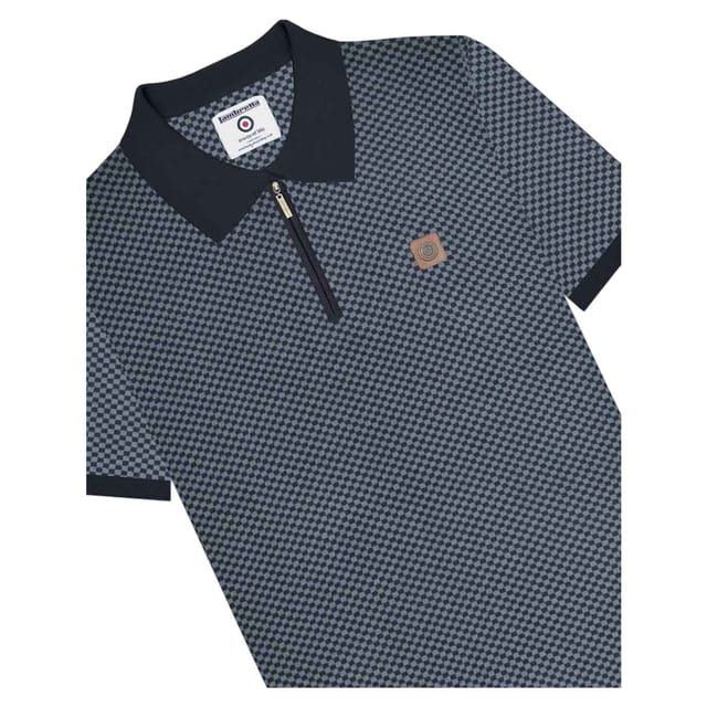 Lambretta Lambretta Men's Knitted Quarter Zip Polo Shirt in Navy - 3
