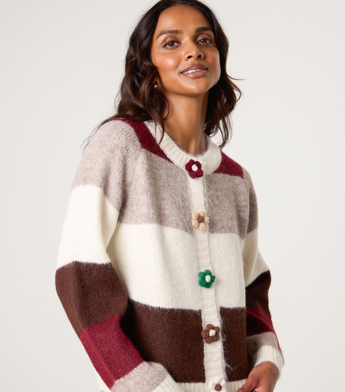 Blue Vanilla Women's Off White Striped Floral Button Cardigan Blue Vanilla New Look - 3